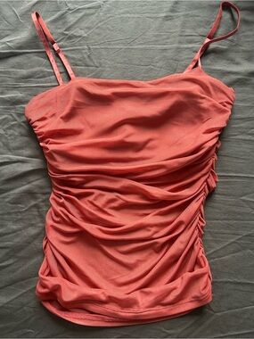 Open Edit Rust Orange Ruched Mesh Camisole Top